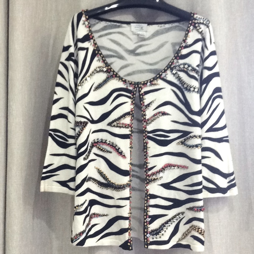 ZEBRA PRINT BEADED SWEATER JACKET